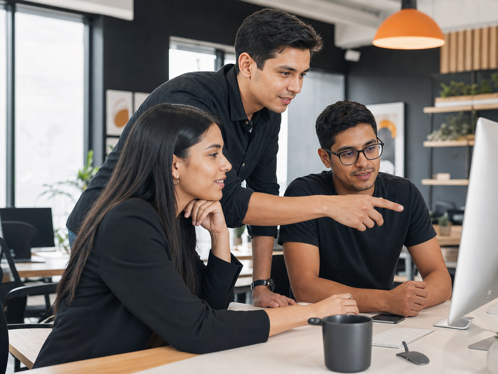 Equipo de profesionales colaborando en una solución tecnológica