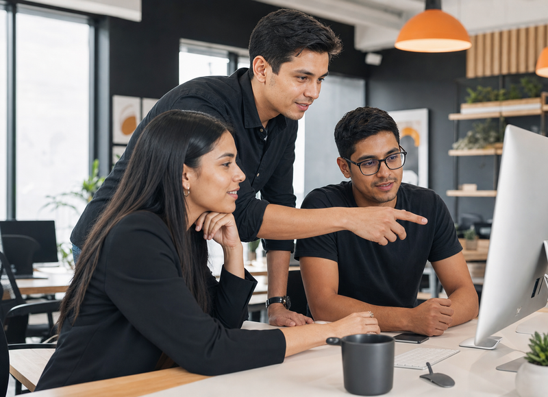 Equipo colaborando en un proyecto tecnológico